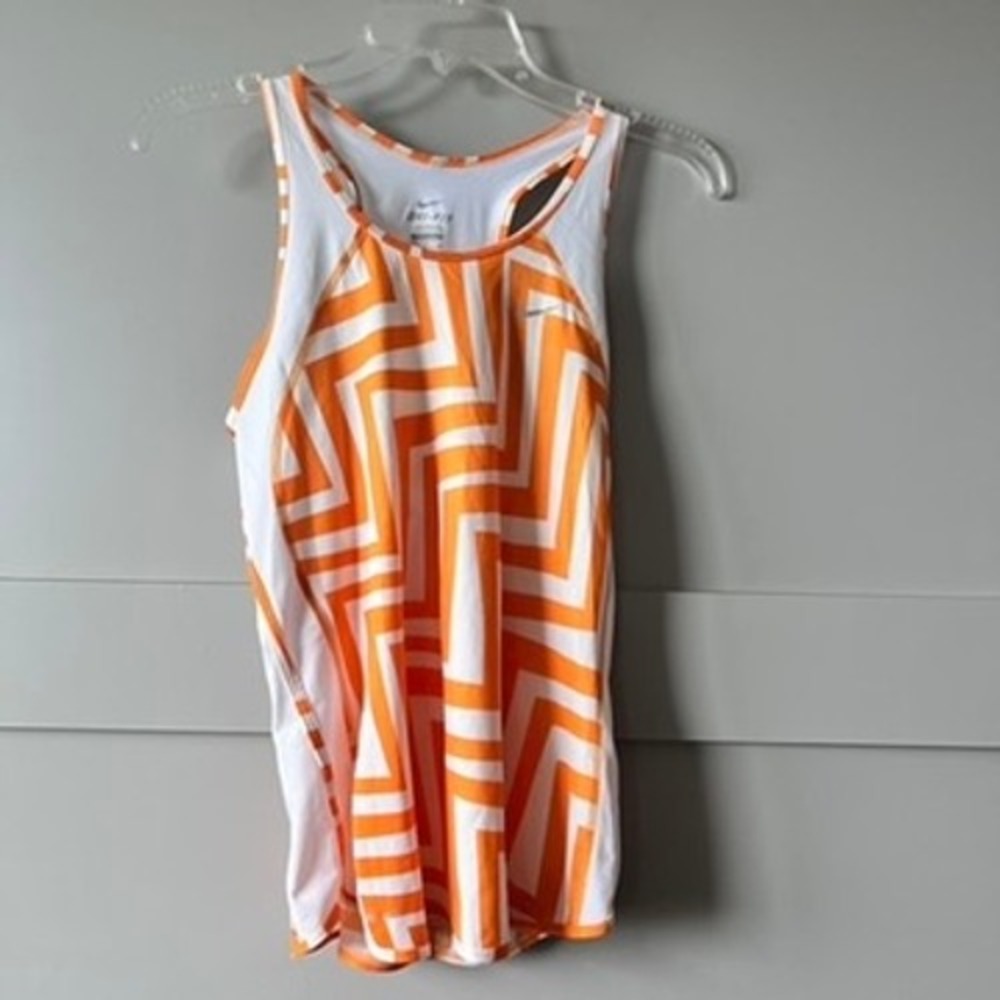 Nike Dri-Fit Womens Medium Orange White Zig Zag Geometric Racerback Running Tank